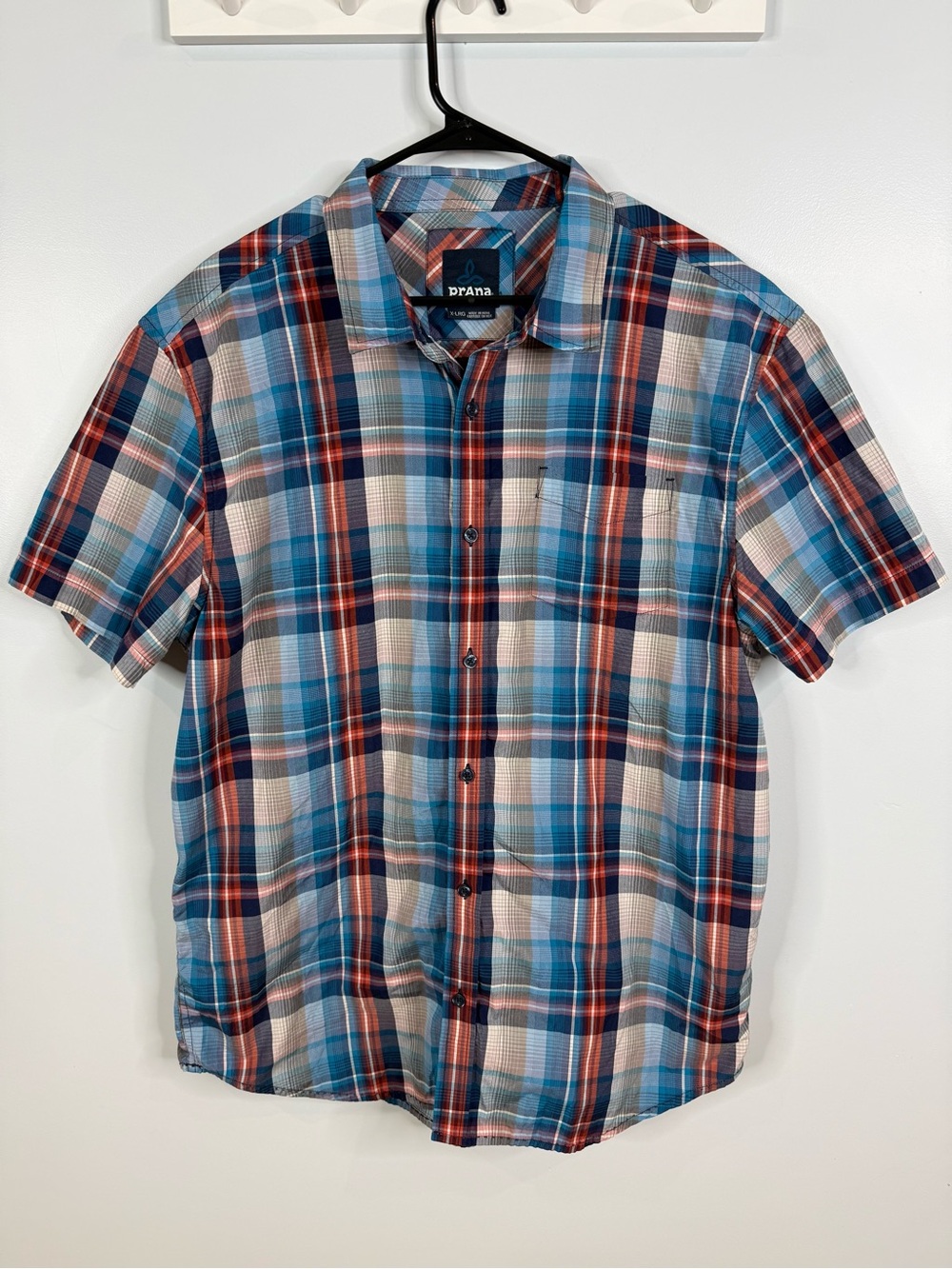 prAna Breathe Plaid Short Sleeve Button-Up Shirt Men’s XL Lightweight Outdoor
